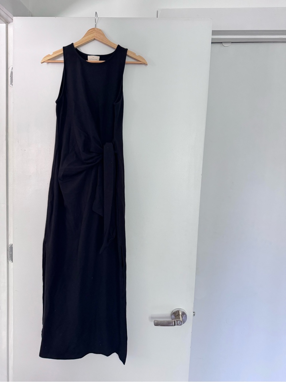 Sezane Black Sleeveless Midi Dress with Side Tie - Picture 2 of 6